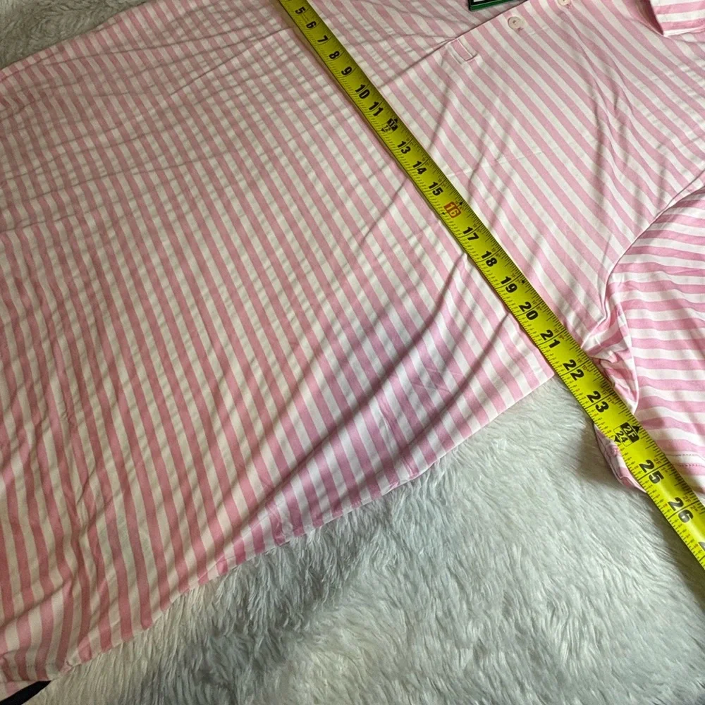 RLX Ralph Lauren Wicki Performance Golf Polo Shirt pink and white stripe Sz L